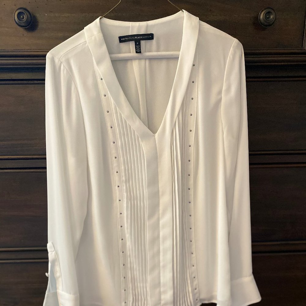 White Dressy Blouse with V-neckline.